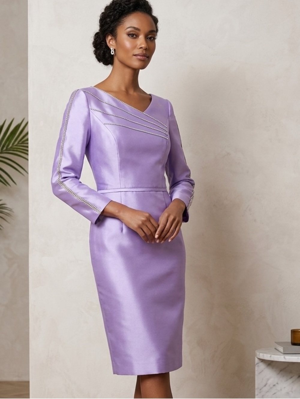 Lily & Taylor Lilac with Beaded Accents Sheath Cocktail Formal‎ Dress Size 6